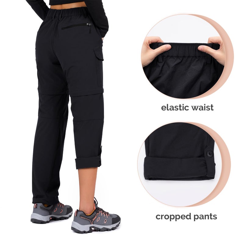 Cycorld Women's-Hiking-Pants-Convertible Quick-Dry-Stretch-Lightweight Zip-Off Outdoor Pants with 5 Deep Pockets (Black, X-Large) - Image 4